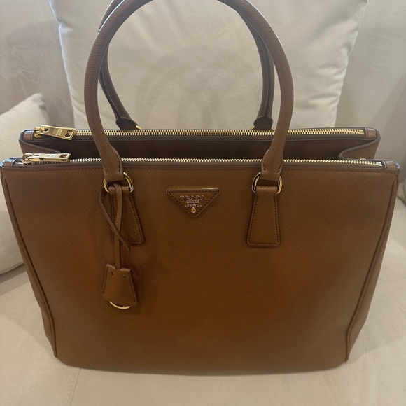 PRADA- PRADA Brown Saffiano Lux Leather Large Double Zip Tote. - Picture 2 of 9